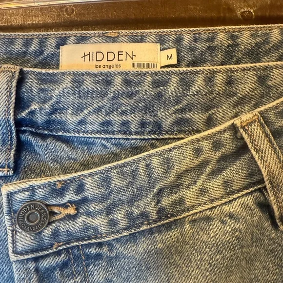 Hidden Los Angeles Denim Asymmetrical Skirt with Frayed Hem EUC sz M no stretch. - Picture 3 of 9